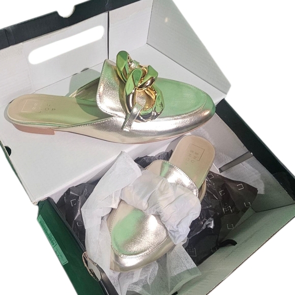 ShuShop Metallic Silver Mules with Gold Accent - Picture 2 of 2